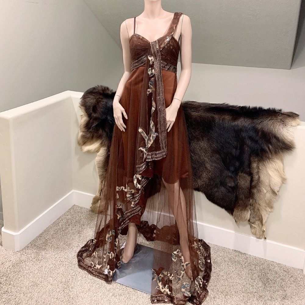 Chic Asymmetric Design, Beaded & Sequined Evening Dress - Picture 5 of 15